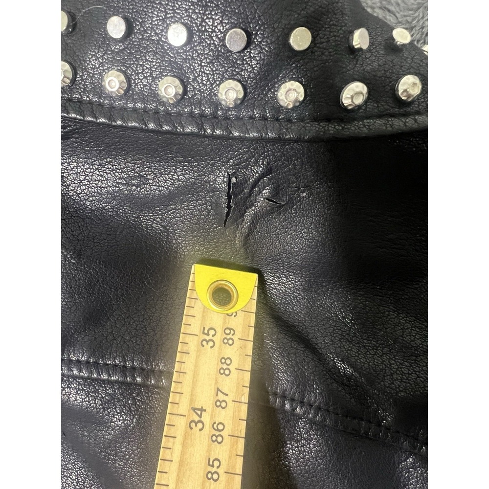 Mango Casual Black Studded Faux Leather Moto Jacket Womens XS Belted Punk